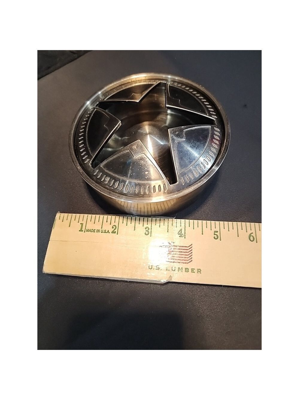 Marlboro Texas Star Silver Round Brushed Metal Stainless Steel Ashtray - Picture 7 of 9